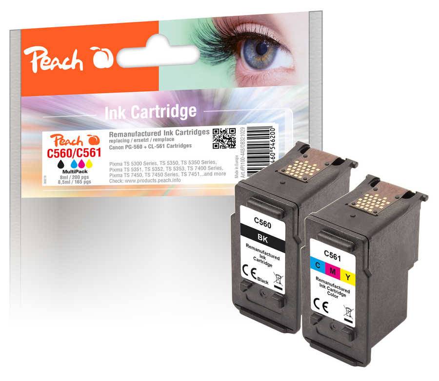 Peach 321029, Rendement standard, Noir, Cyan, Magenta, Jaune, 8 ml, 8,5 ml, 2 pièce(s), Emballage double-0