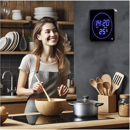 Horloge digitale radio-pilotée BLEUE avec température-1
