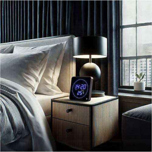 Horloge digitale radio-pilotée BLEUE avec température-2