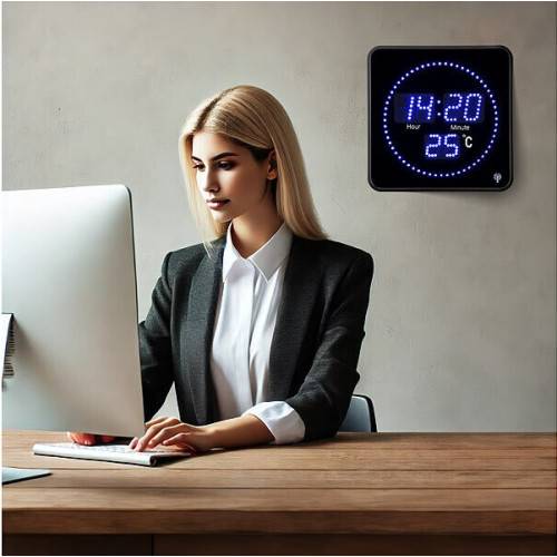 Horloge digitale radio-pilotée BLEUE avec température-3