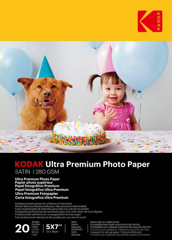 KODAK Ultra Premium Photo Paper - Papier Photo Satiné, Pack de 20 Feuilles, 280g/m², Format 13x18 cm, Impression Jet d'