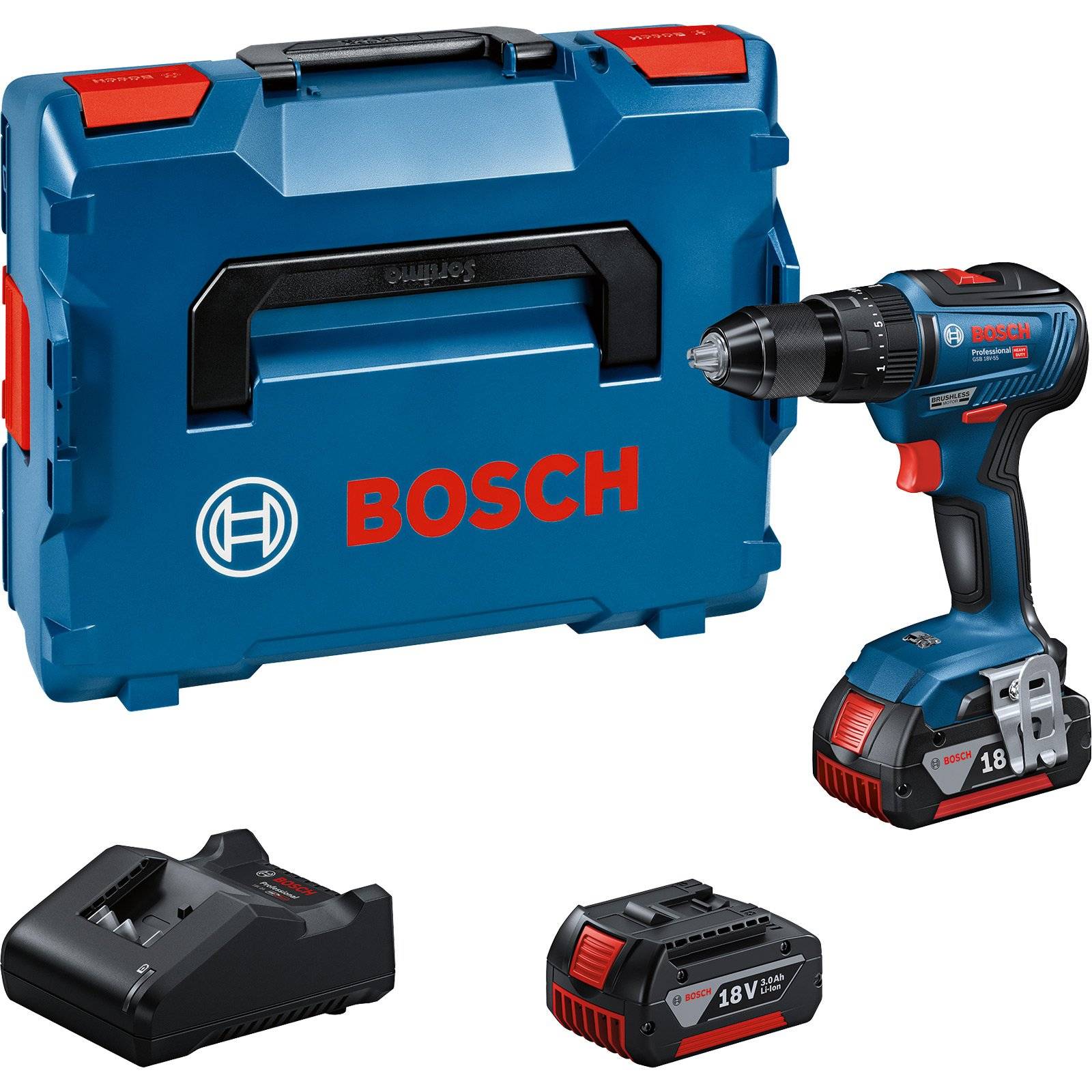 Perceuse-visseuse à percussion sans fil Bosch Professional GSB 18V-55 0615990M0E 18 V 3 Ah Li-Ion brushless, + 2 batteri-1