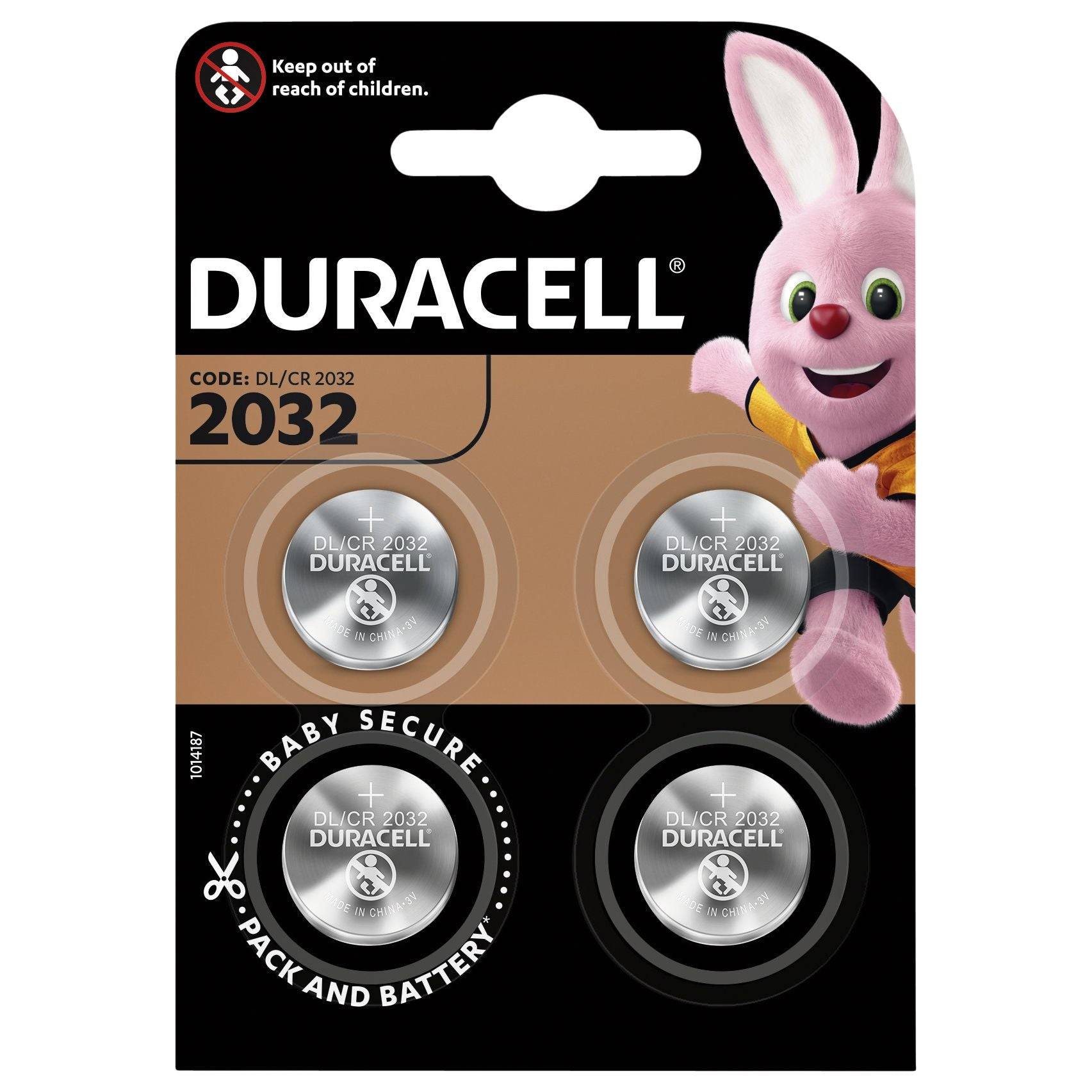 Pile Duracell au lithium, pile bouton, CR2032, électronique 3 V, blister de vente au détail (paquet de 4)-5