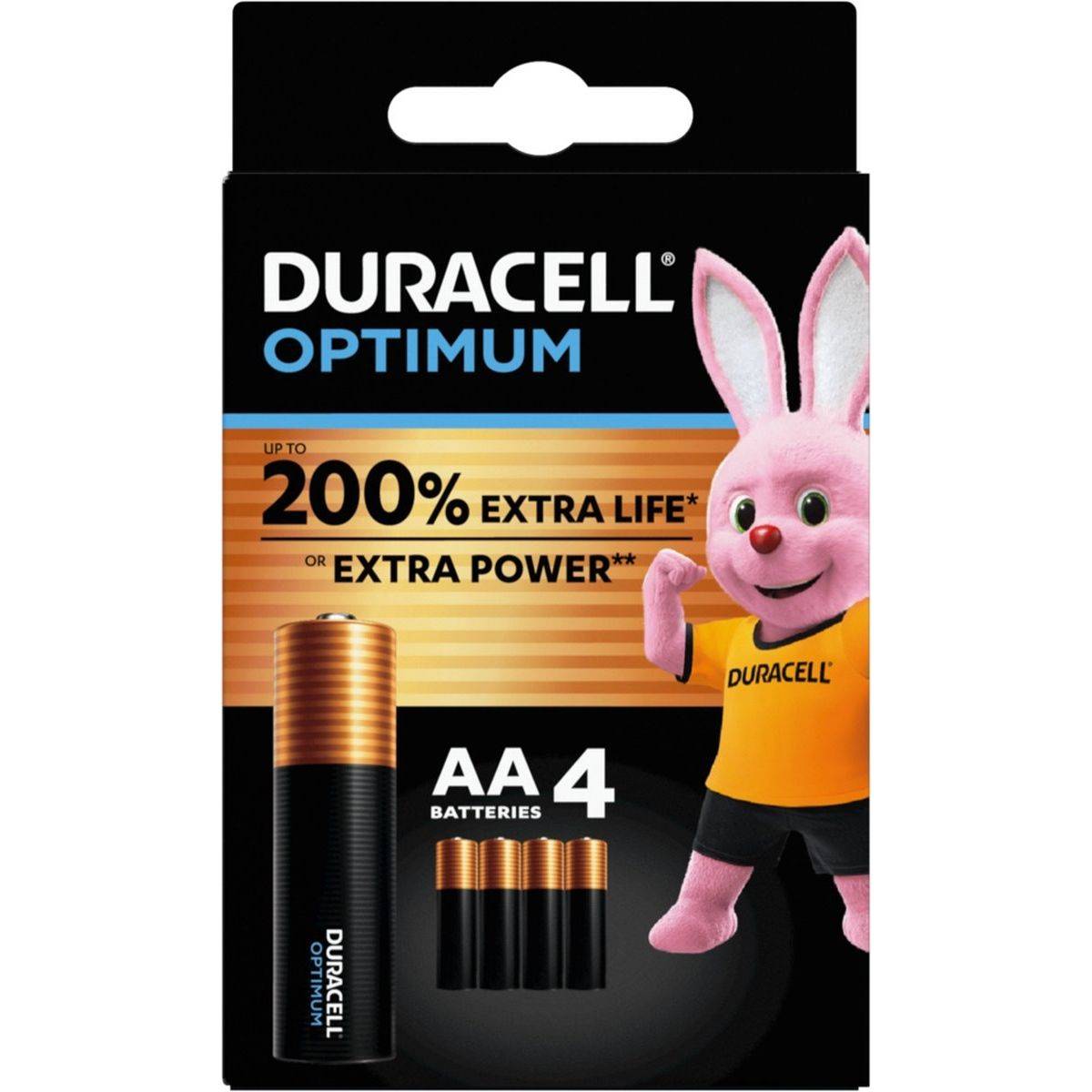Piles alcalines Duracell Optimum AA Mignon, 1.5V LR6 MX1500, pack de 4 LR06-2