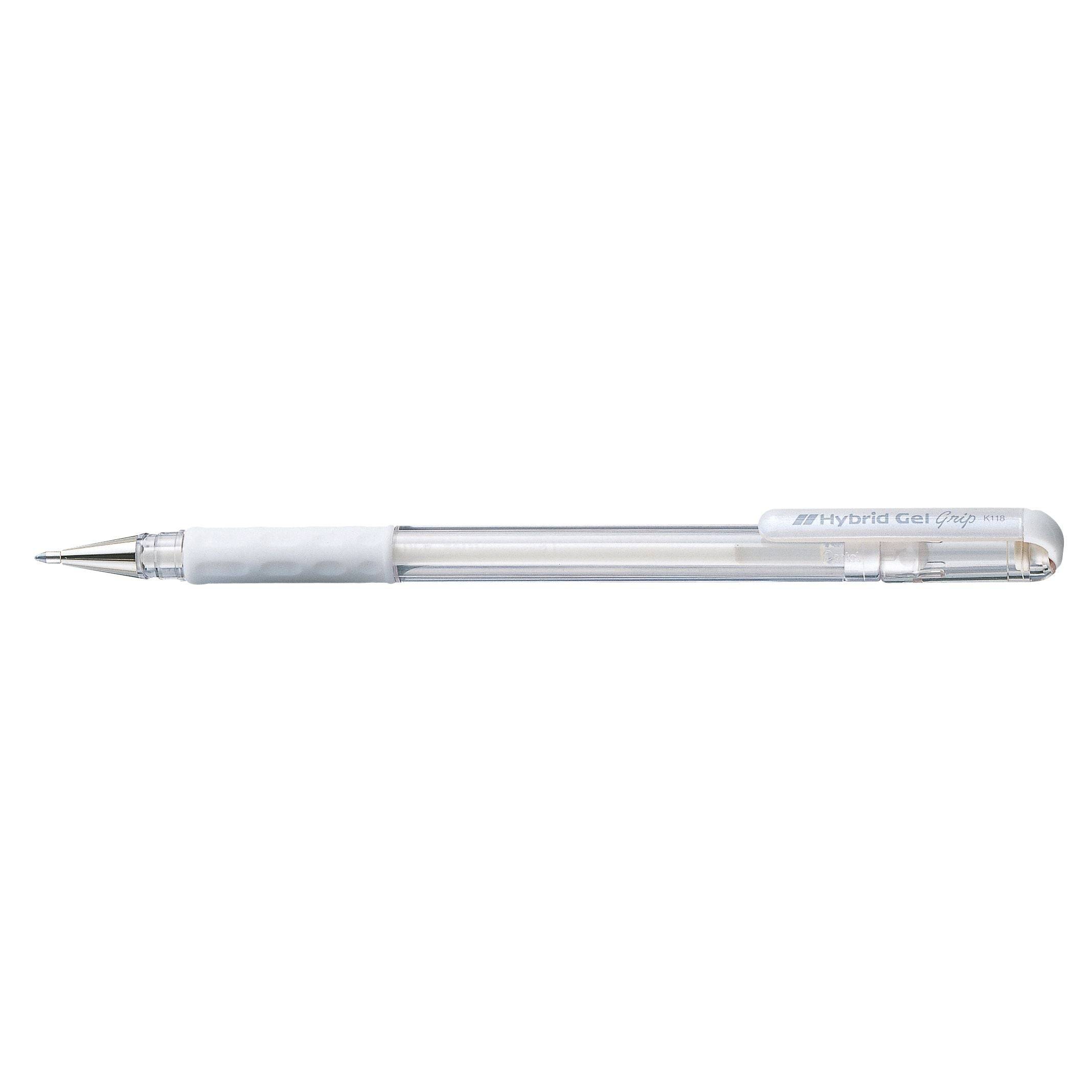 Stylo roller Pentel Hybrid Gel Grip K118L à capuchon pointe 0,8 mm - écriture moyenne blanc-0