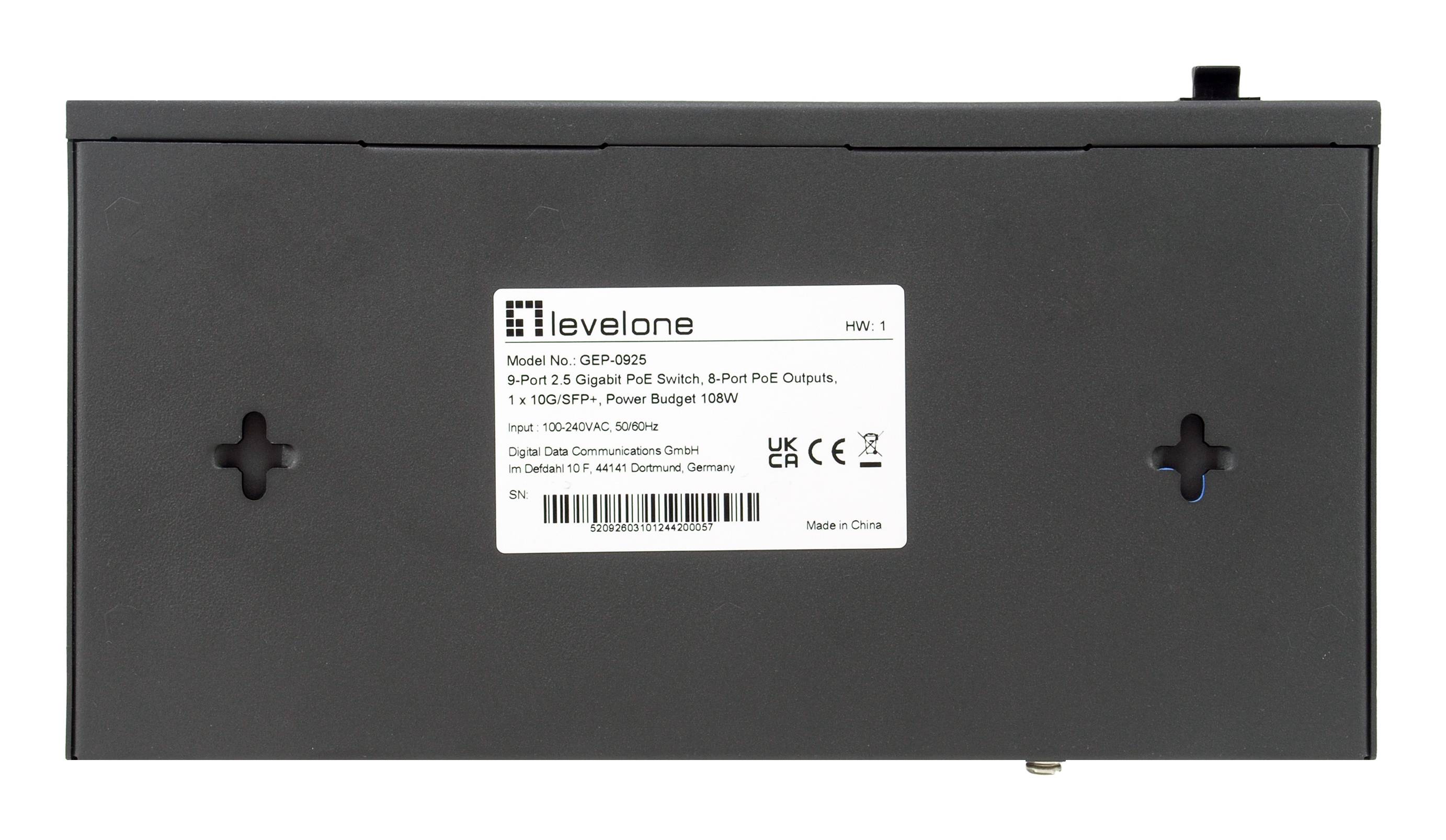 LevelOne GEP-0925, Non-géré, 2.5G Ethernet (100/1000/2500), Full duplex, Connexion Ethernet, supportant l'alimentation v-3