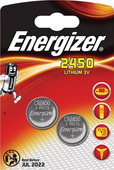 Pile bouton Energizer au lithium, CR2450, 3 V, emballage blister (lot de 2)-3