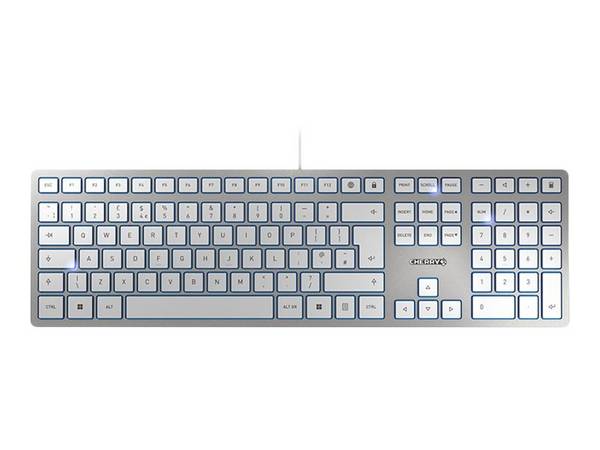 CHERRY KC 6000 Slim, Taille réelle (100 %), Avec fil, USB, QWERTY, Argent