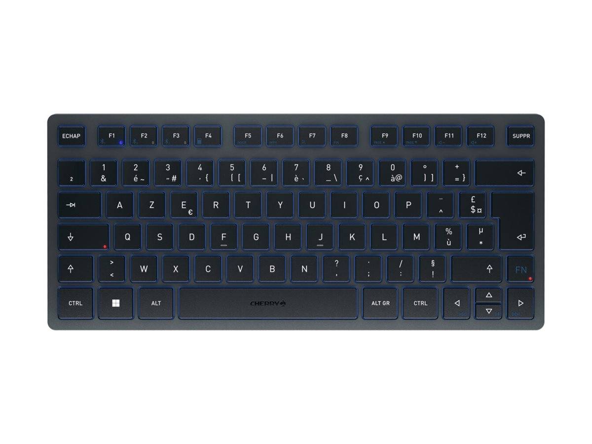 CHERRY KW 7100 MINI BT, Sans fil, Bluetooth, Commutateur de touche « ciseaux », AZERTY, Bleu-0