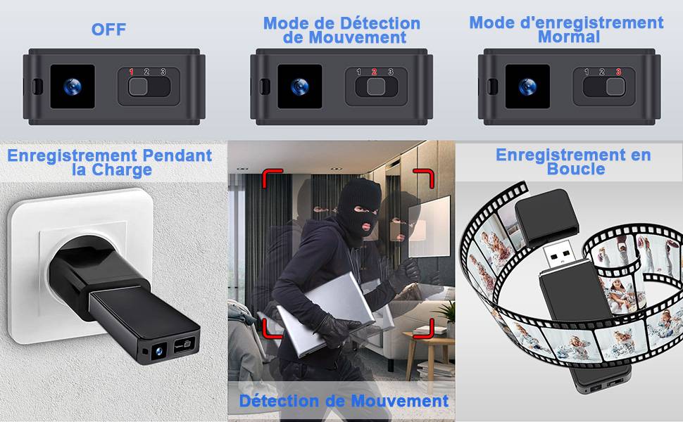 Clé USB Caméra HD 1080P Discrète Avec Détection De Mouvement Et Stockage + SD 16Go YONIS-1