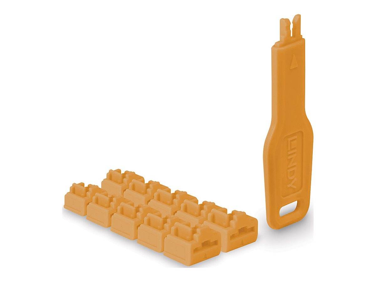 LINDY RJ45 Port Locks 10pcs with Key Orange-0