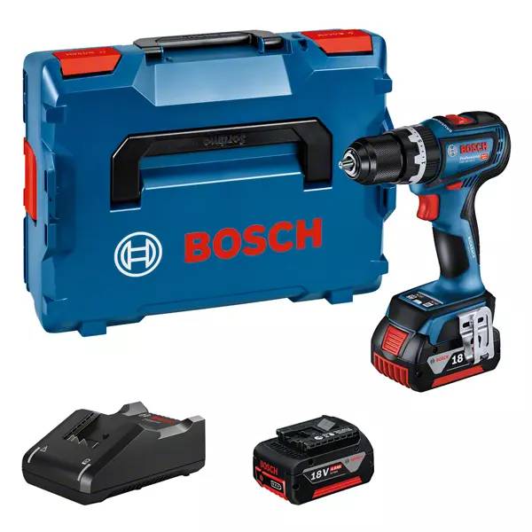 Perceuse-visseuse à percussion 18V GSB 18V-90 C + 2 batteries GBA 4Ah + chargeur en coffret L-BOXX - BOSCH - 06019K6103-0