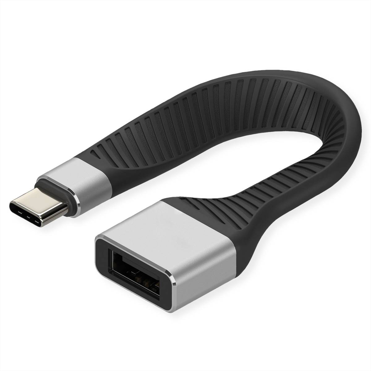 ROLINE Câble USB 3.2 Gen 2 en silicone, C-A, M/F, 10Gbit/s, Emark, noir, 11 cm-0