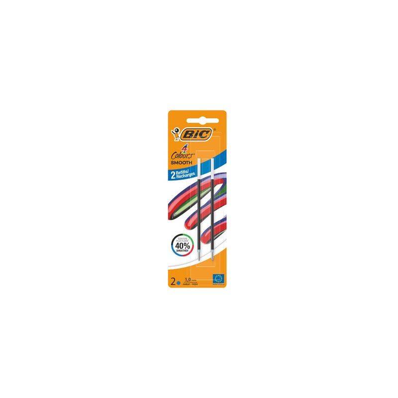 Recharge pour stylo bille 4 couleurs Smooth Bic pointe moyenne 1 mm - Étui de 2 - Encre noire-0