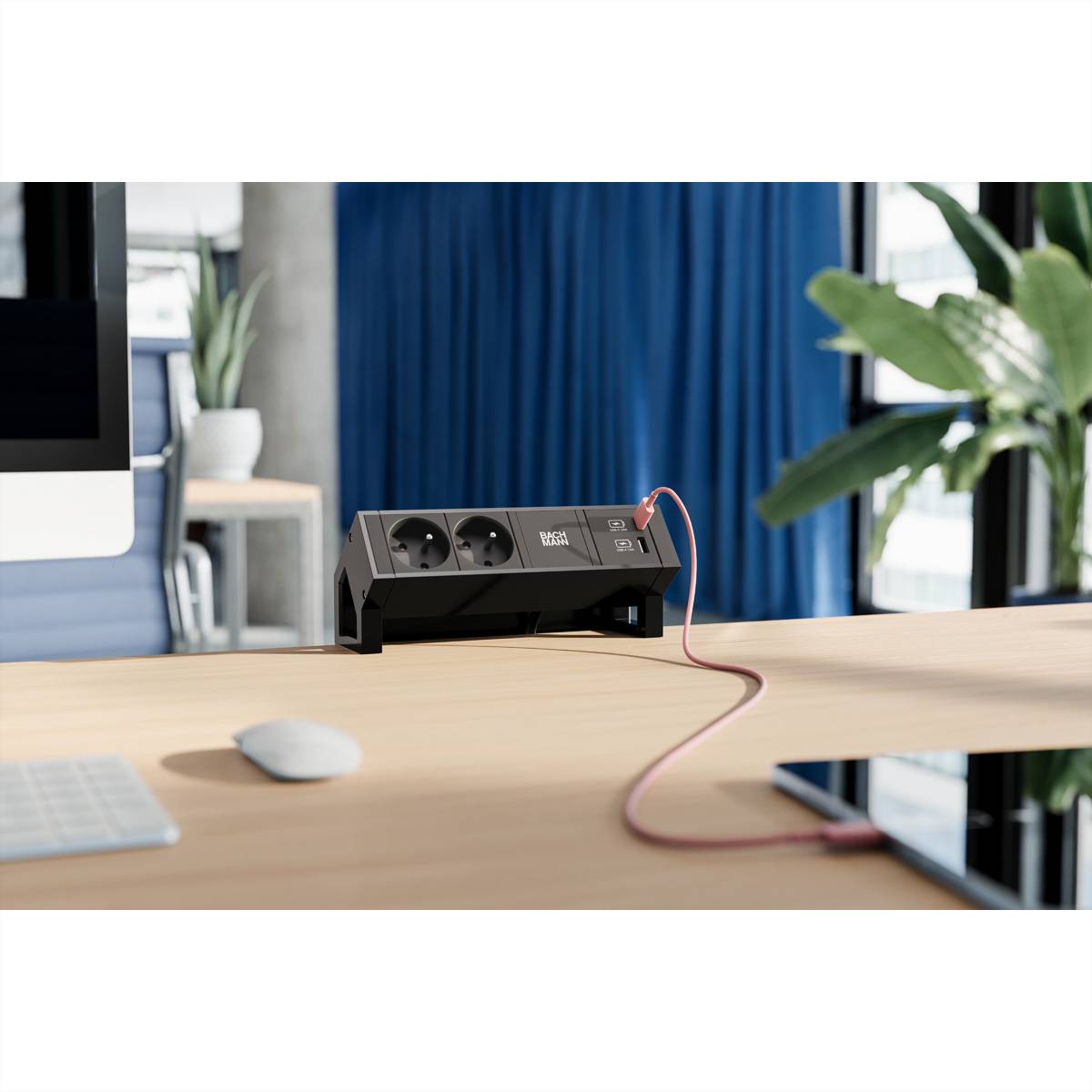 BACHMANN DESK 2 Bloc multiprise 2x UTE, 1x USB A&C 22W, noir, 0,2 m-1