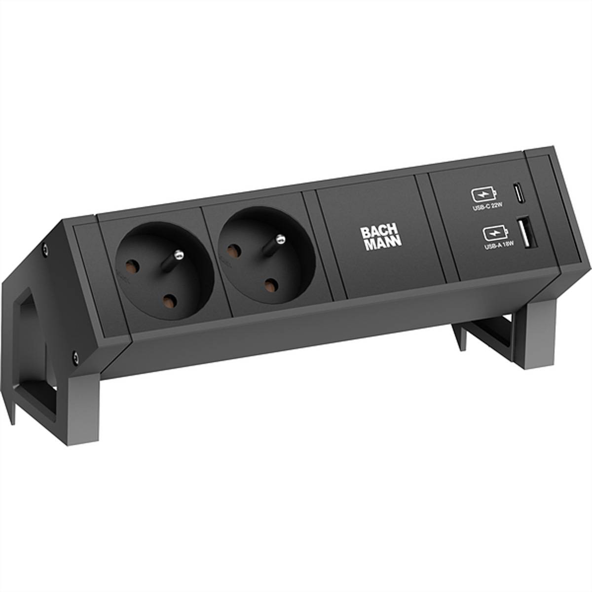 BACHMANN DESK 2 Bloc multiprise 2x UTE, 1x USB A&C 22W, noir, 0,2 m-0