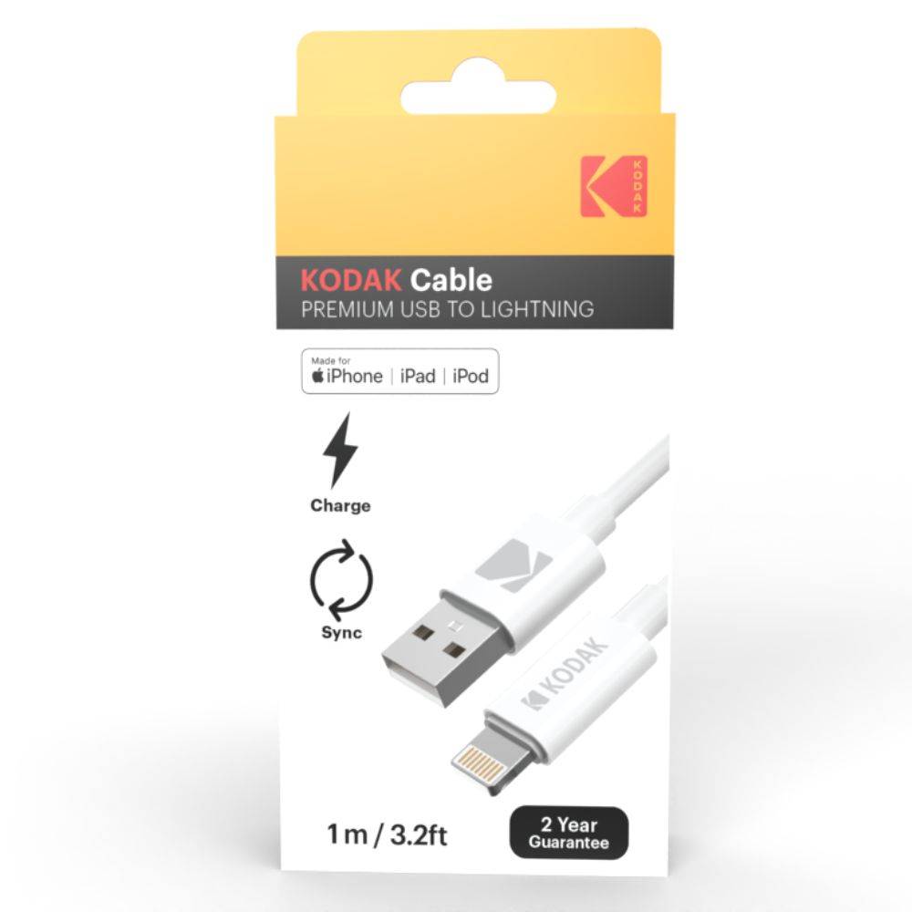 KODAK Câble USB-A Premium vers Cable Chargeur iPhone/iPad Lightning 1m - Compatible Charge rapide et Transfert de Donn-1