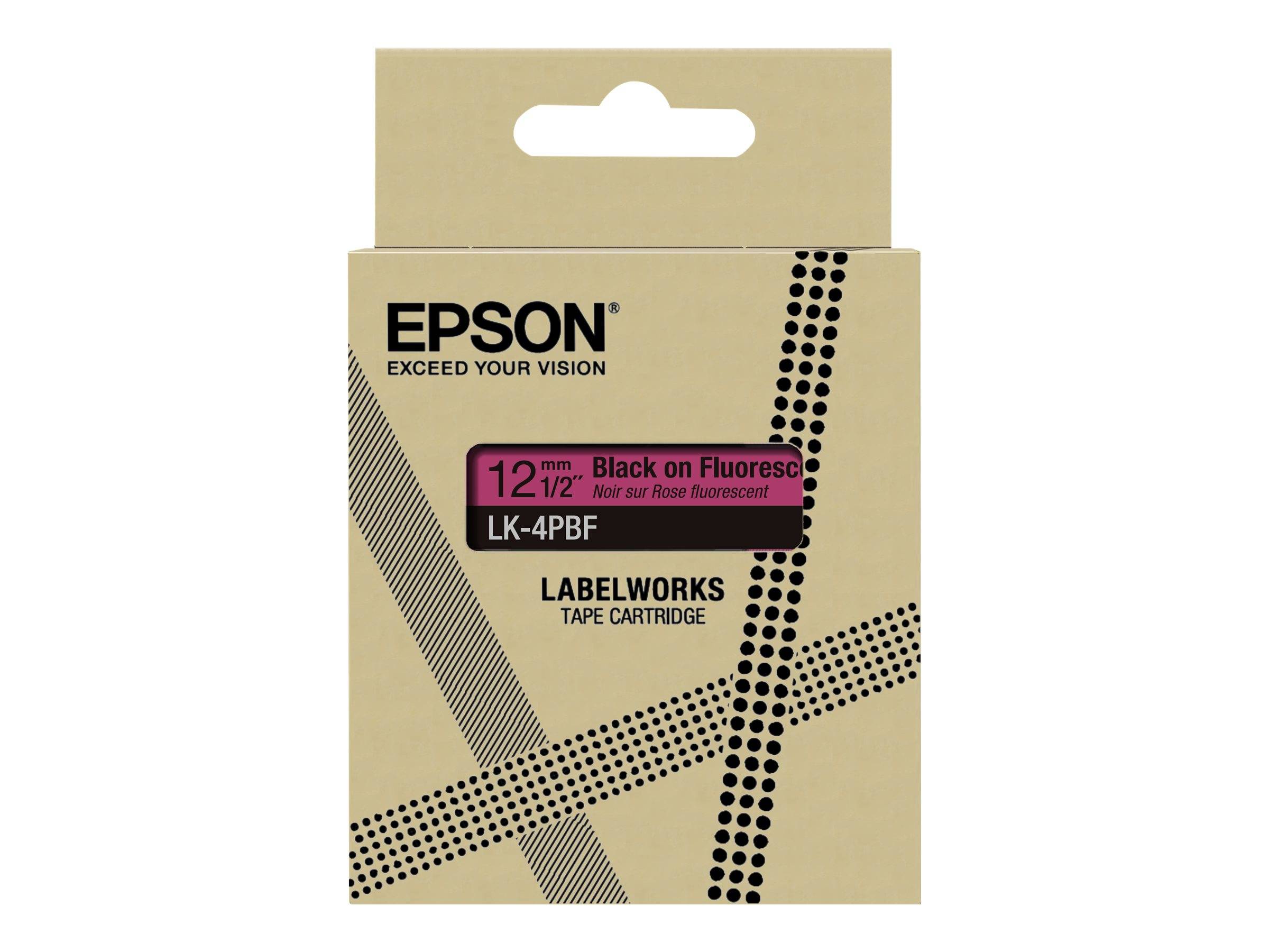 EPSON Colour Tape Fluorescent Pink/Black 12mm 5m LK-4PBF-0