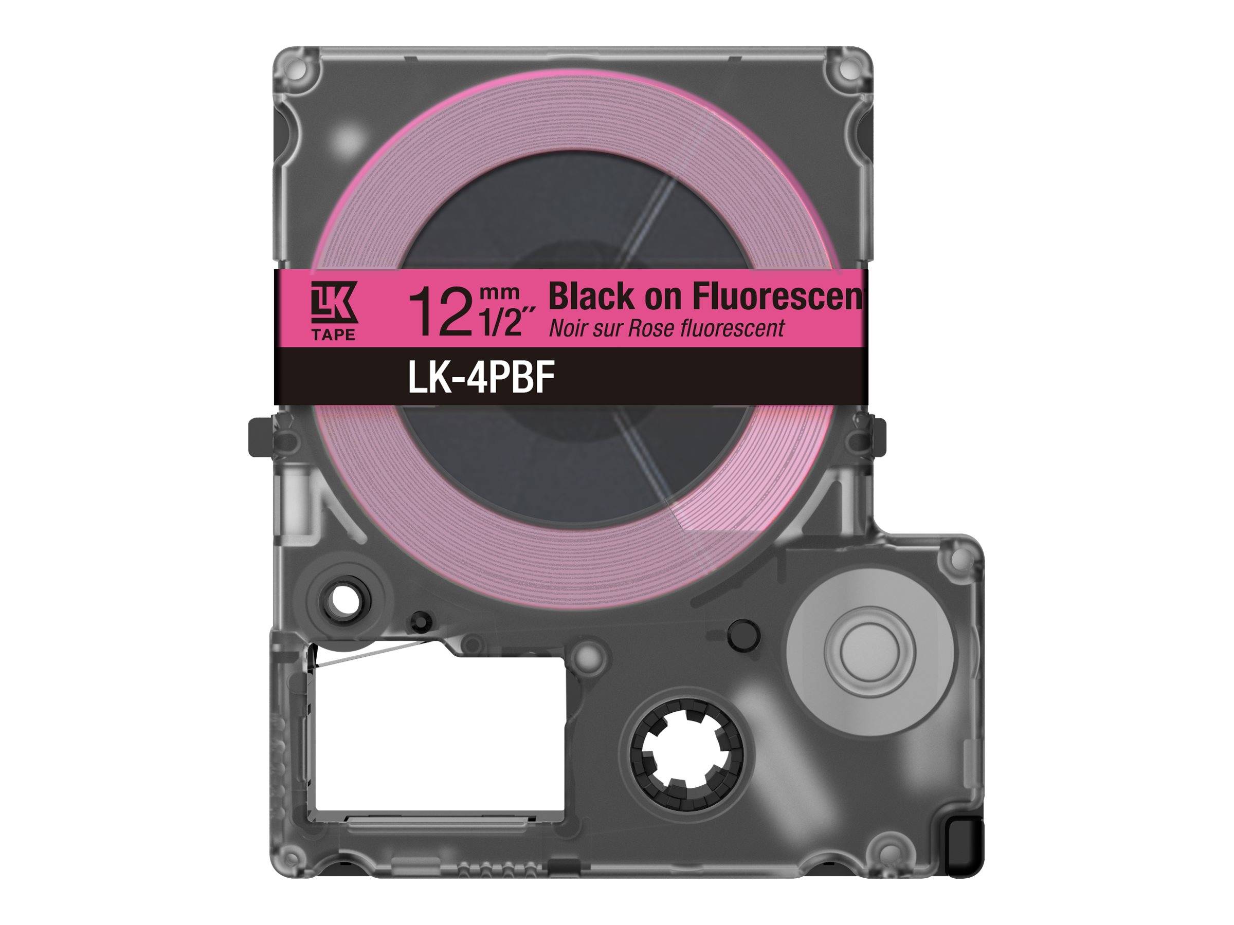 EPSON Colour Tape Fluorescent Pink/Black 12mm 5m LK-4PBF-2