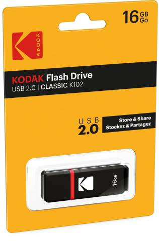 KODAK Clé USB 16Go Classic K102 - USB 2.0, Compatibilité Universelle, Lecture 15MB/s, Écriture 5MB/s, Compactes 54x12x6-0