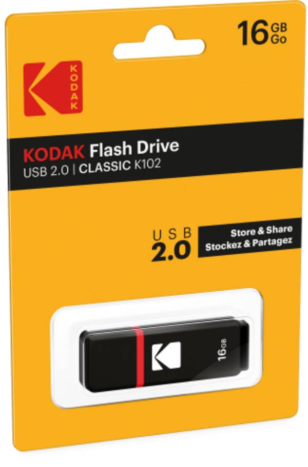 KODAK Clé USB 16Go Classic K102 - USB 2.0, Compatibilité Universelle, Lecture 15MB/s, Écriture 5MB/s, Compactes 54x12x6