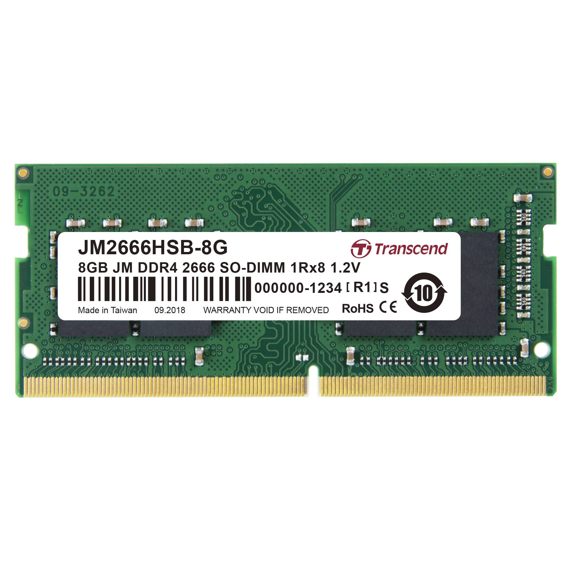 Transcend 8GB JM DDR4 2666 SO-DIMM 1Rx8 Module mémoire pour PC portable DDR4 8 GB 1 x 8 GB 2666 MHz SO-DIMM 260 broches -2