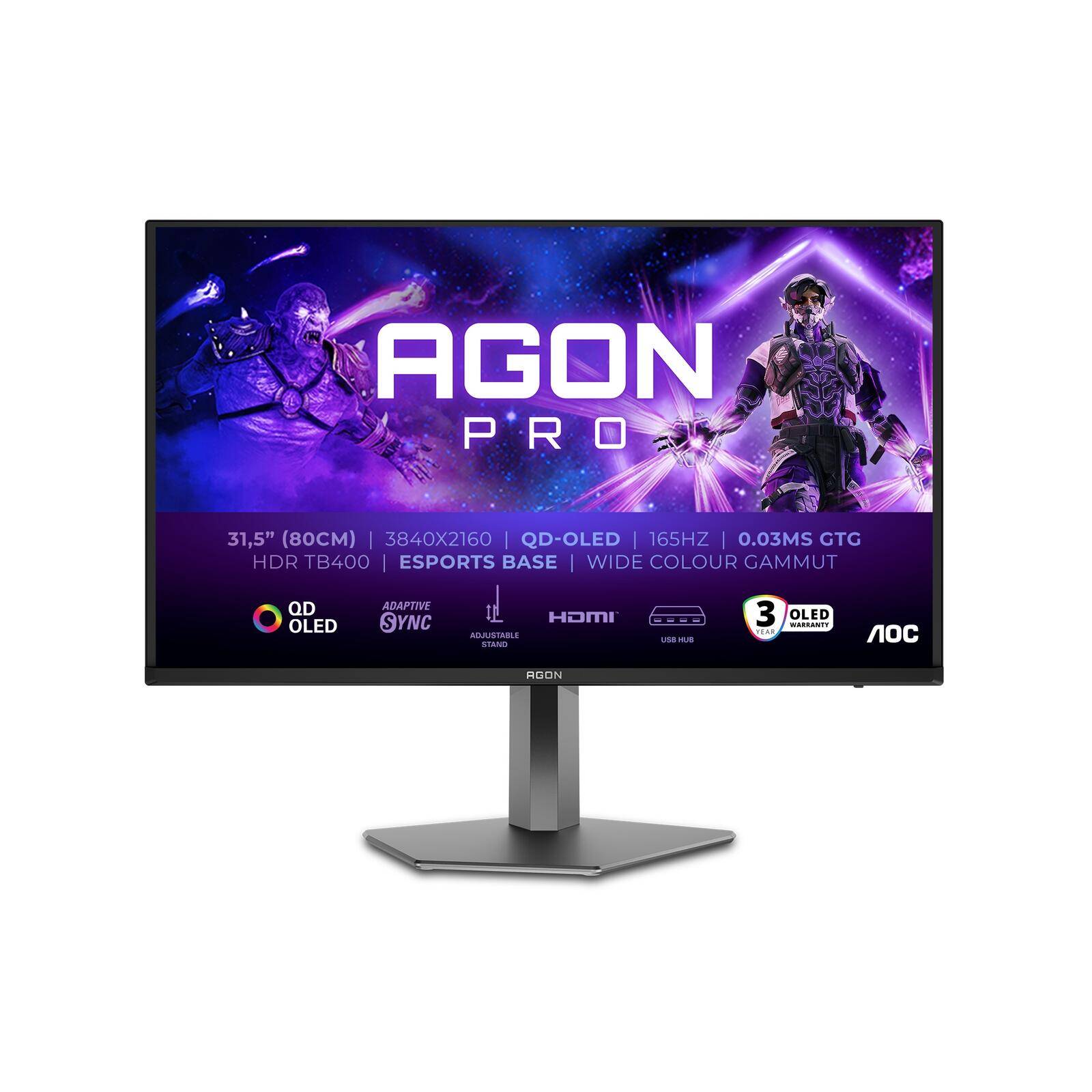 AOC AG326UD 31.5p 3840x2160 QD OLED 130mm AGON PRO QD OLED UHD 4K 31.5p 165Hz HDR TB400 HDMI2.1 3xUSB 3.2-0