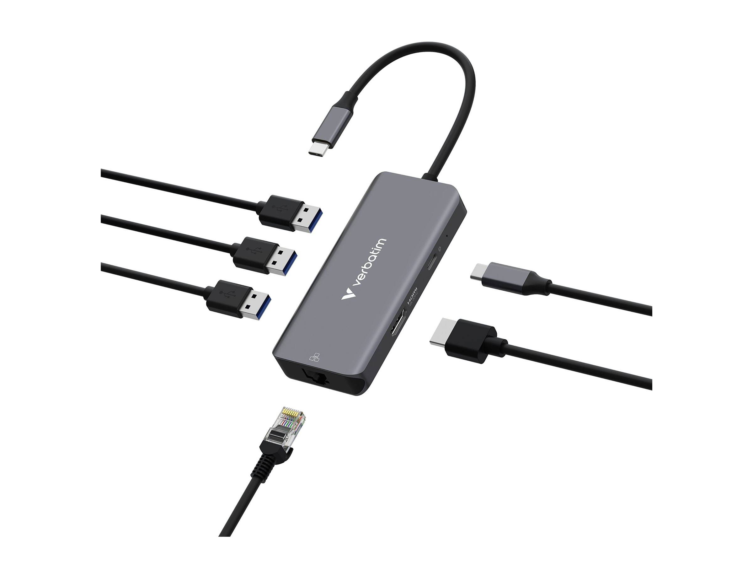 Hub Verbatim, USB-C Essentials, 6 ports avec connecteur RJ45, HDMI, 3 ports USB-A, 1 port USB-C PD, emballage blister.-4