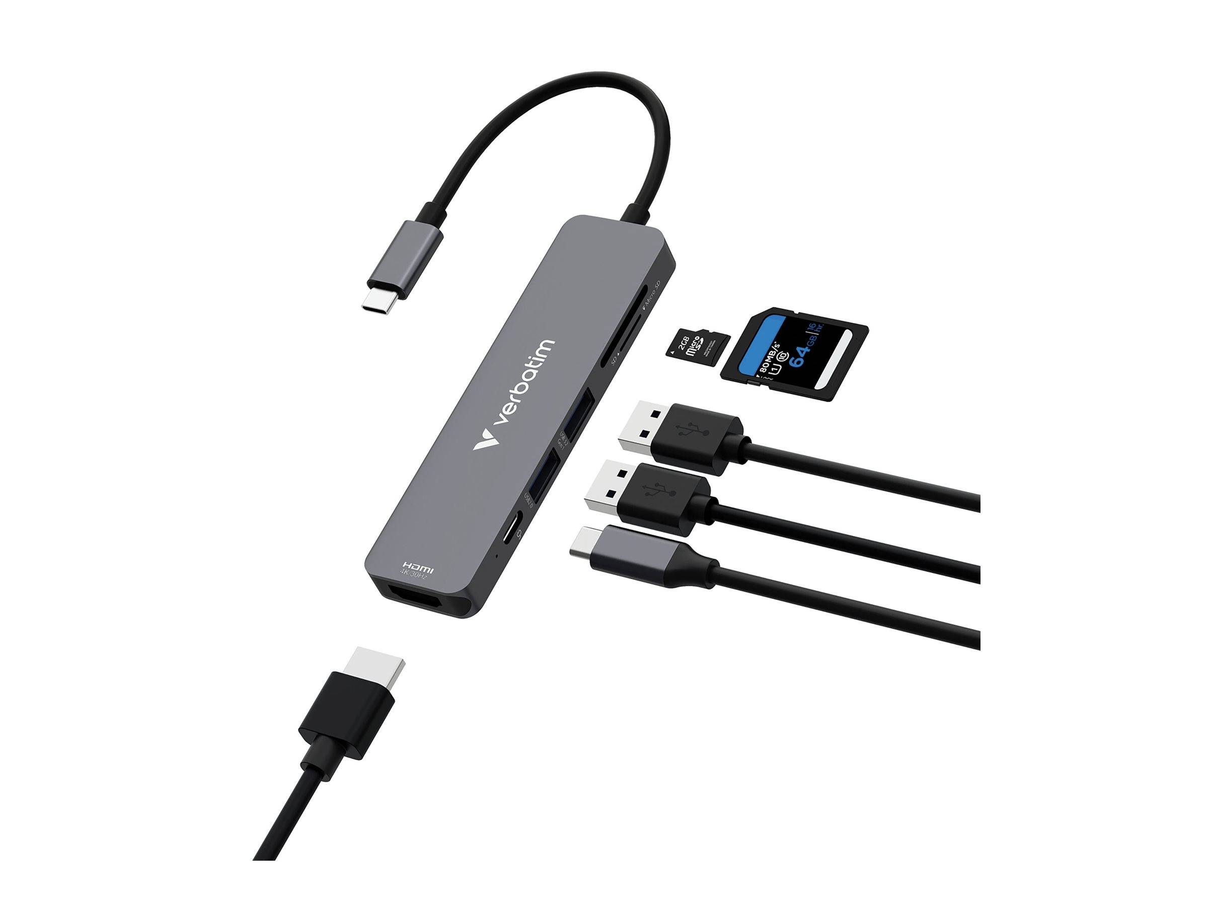 Hub Verbatim, USB-C Essentials, 6 ports avec lecteur de cartes HDMI, 2 ports USB-A, 1 port USB-C PD, emballage blister.-2