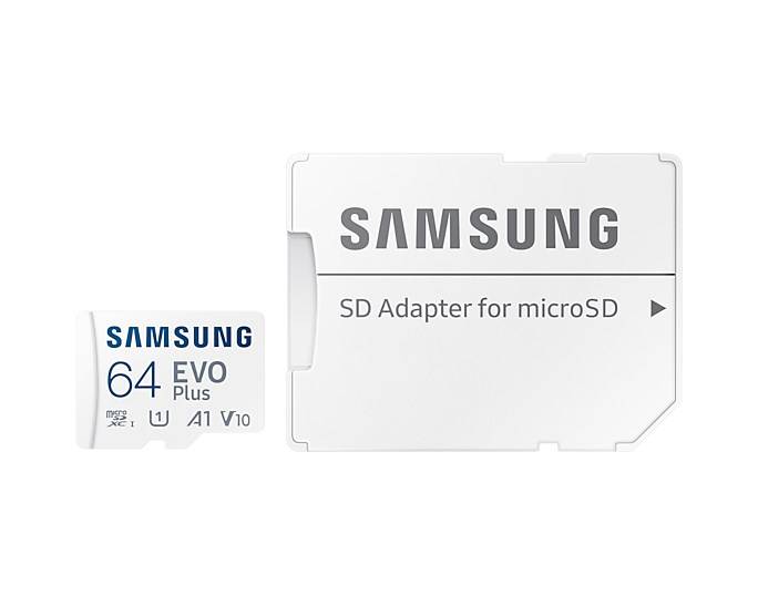 Carte Mémoire MicroSD 64Go Class 10 EVO Plus 100 Mo/s avec Adaptateur SD-3