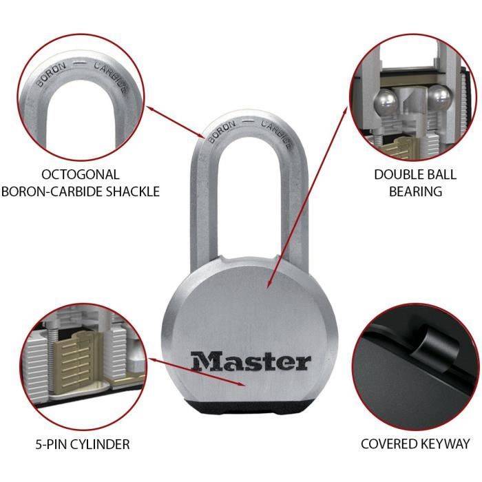 MASTER LOCK Cadenas Haute Sécurité [A Clé] [Acier Inoxydable] [Anse Longue] [Extérieur] M830EURDLH-2