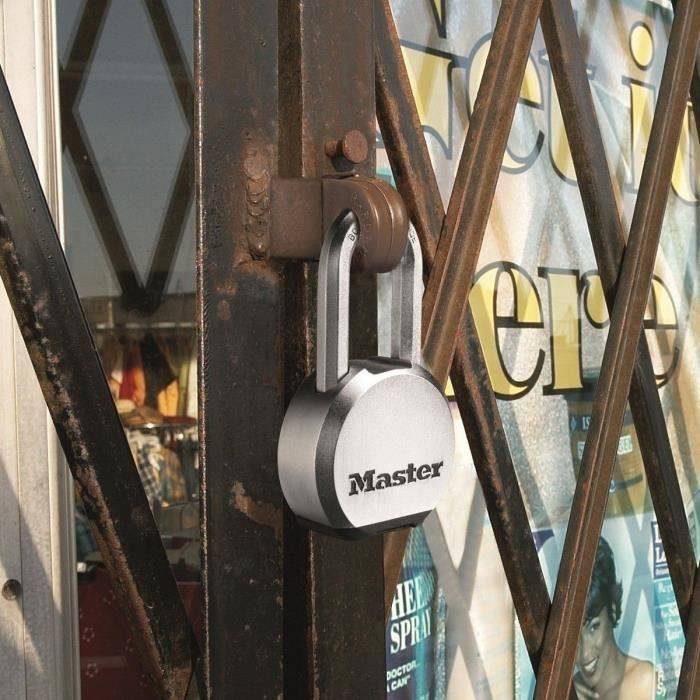 MASTER LOCK Cadenas Haute Sécurité [A Clé] [Acier Inoxydable] [Anse Longue] [Extérieur] M830EURDLH-3
