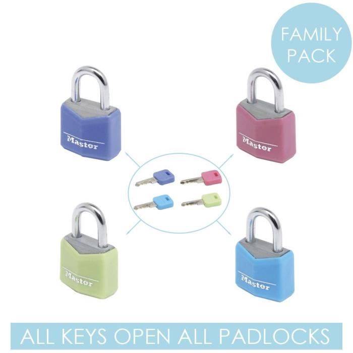 MASTER LOCK Petits Cadenas [Clés communes] [Pack Familiale de 4] [Couleurs assorties] 9120EURQCOLNOP-2