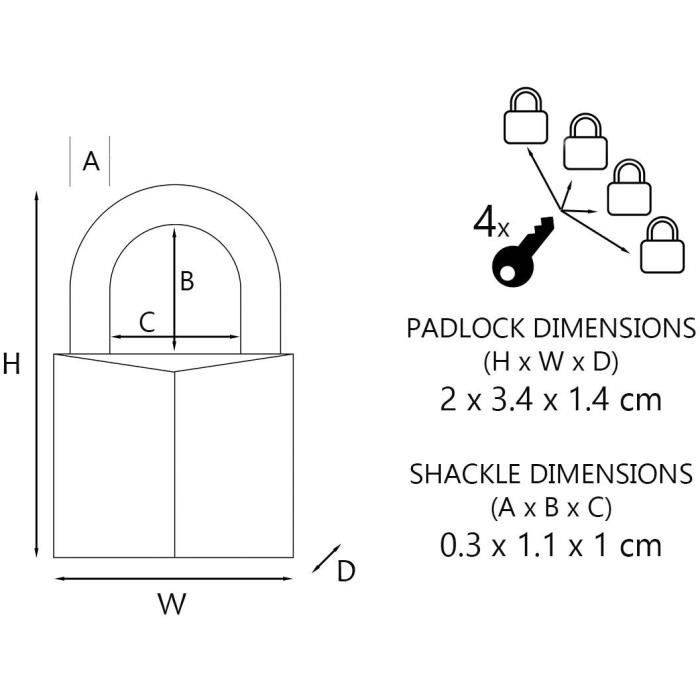 MASTER LOCK Petits Cadenas [Clés communes] [Pack Familiale de 4] [Couleurs assorties] 9120EURQCOLNOP-4