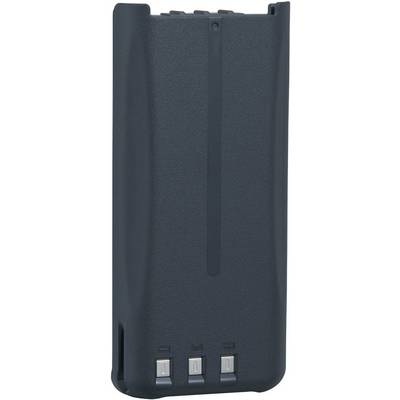 Un pack de batterie noir, rectangulaire, avec trois contacts métalliques sur le bord inférieur, adapté aux appareils électroniques.