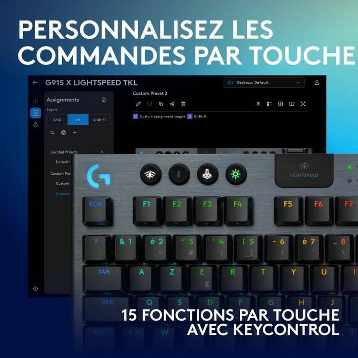 Logitech G G915 X LIGHTSPEED, Avec fil &sans fil, USB + RF Wireless + Bluetooth, Clavier mécanique, AZERTY, LED, Noir-3