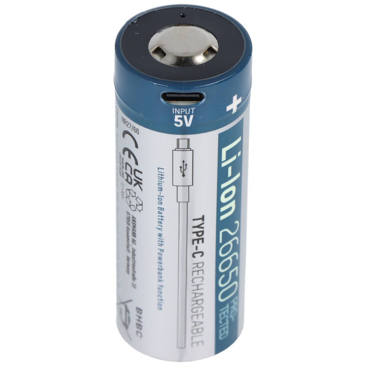 Batterie Li-Ion Ansmann 26650 avec prise de charge USB-C, 3,6 V 5 100 mAh min. 4 950 mAh, avec circuit de protection-0
