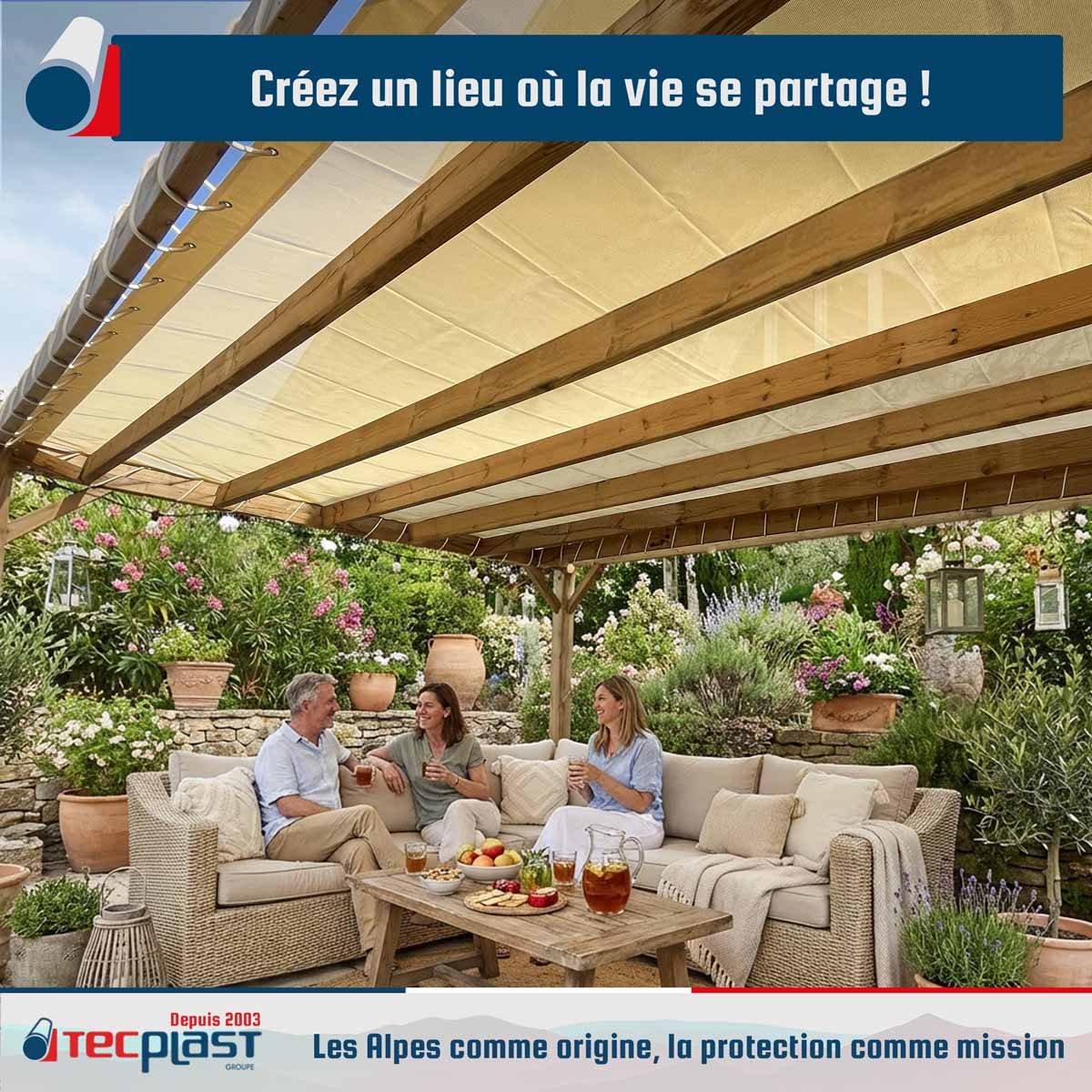 Toile pergola micro-perforée Tecplast mp460pr 3x3 m - ivoire - garantie 5 ans-3