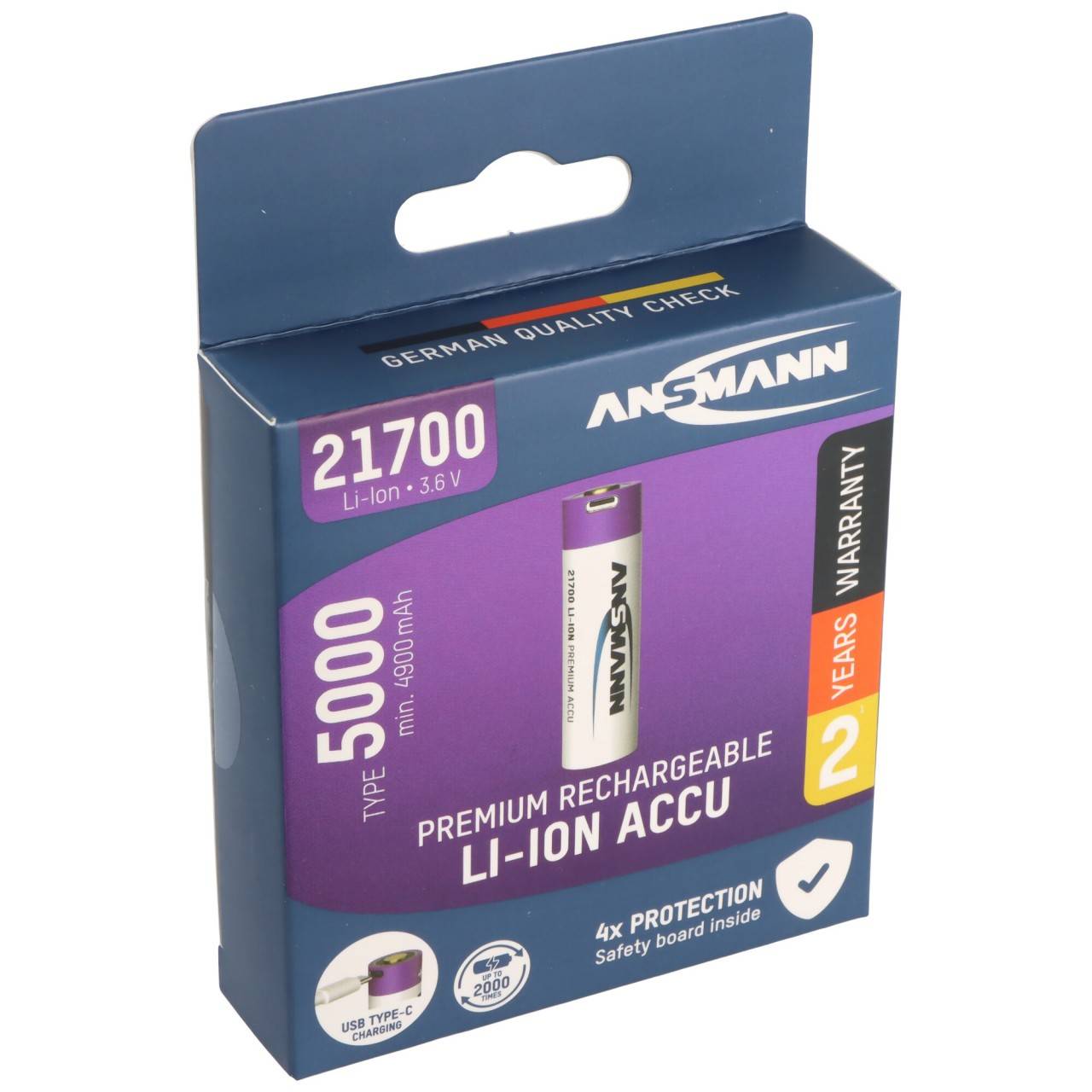 Batterie Li-Ion Ansmann 21700 avec prise de charge USB-C, 3,6 V 5000 mAh, avec circuit de protection-3