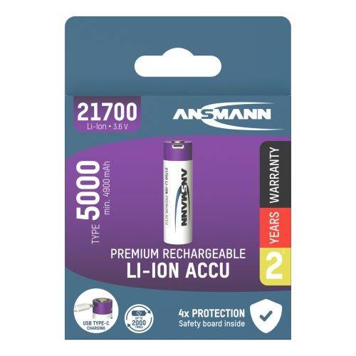 Batterie Li-Ion Ansmann 21700 avec prise de charge USB-C, 3,6 V 5000 mAh, avec circuit de protection-4