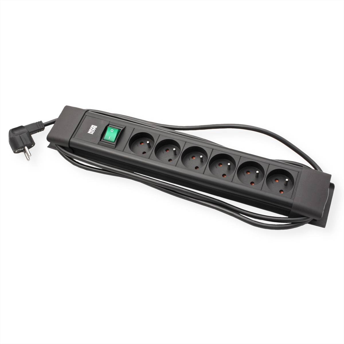 BACHMANN CONNECTUS 6xUTE , 1xinterrupteur 2,0m CEE7/7 noir-1