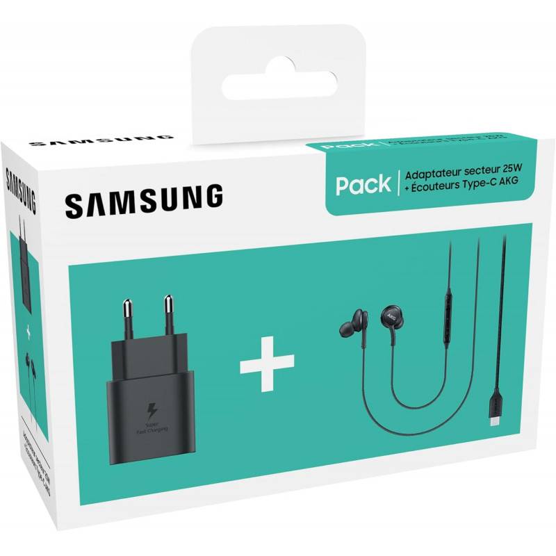 Samsung Starter Pack (Chargeur 25W TA800N & Écouteurs Type C AKG IC100B - Noir (Emballage Original)-0