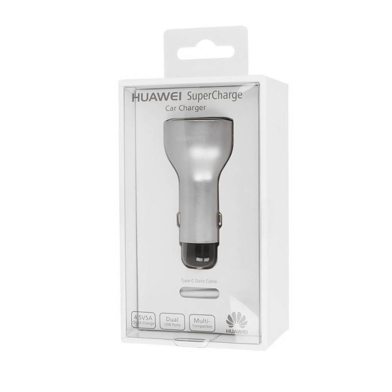 Huawei AP38 - Chargeur Voiture Complet - Adaptateur Fast Charge 2 Ports USB & Câble USB-C - Gris (Emballage Original)-0