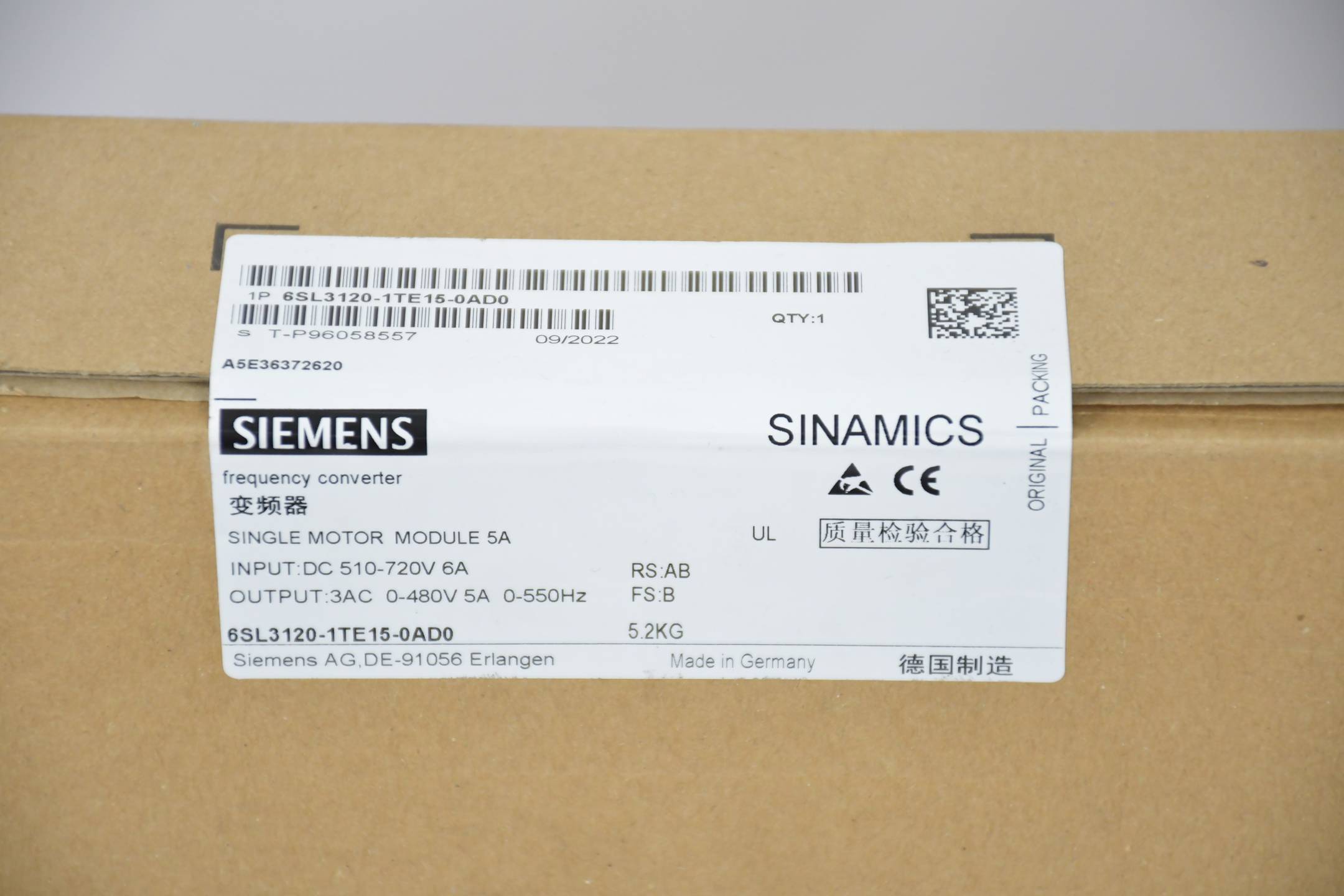Siemens 6SL3120-1TE15-0AD0 - SINAMICS S120 Single Motor-Module Entrée : DC 600V-1