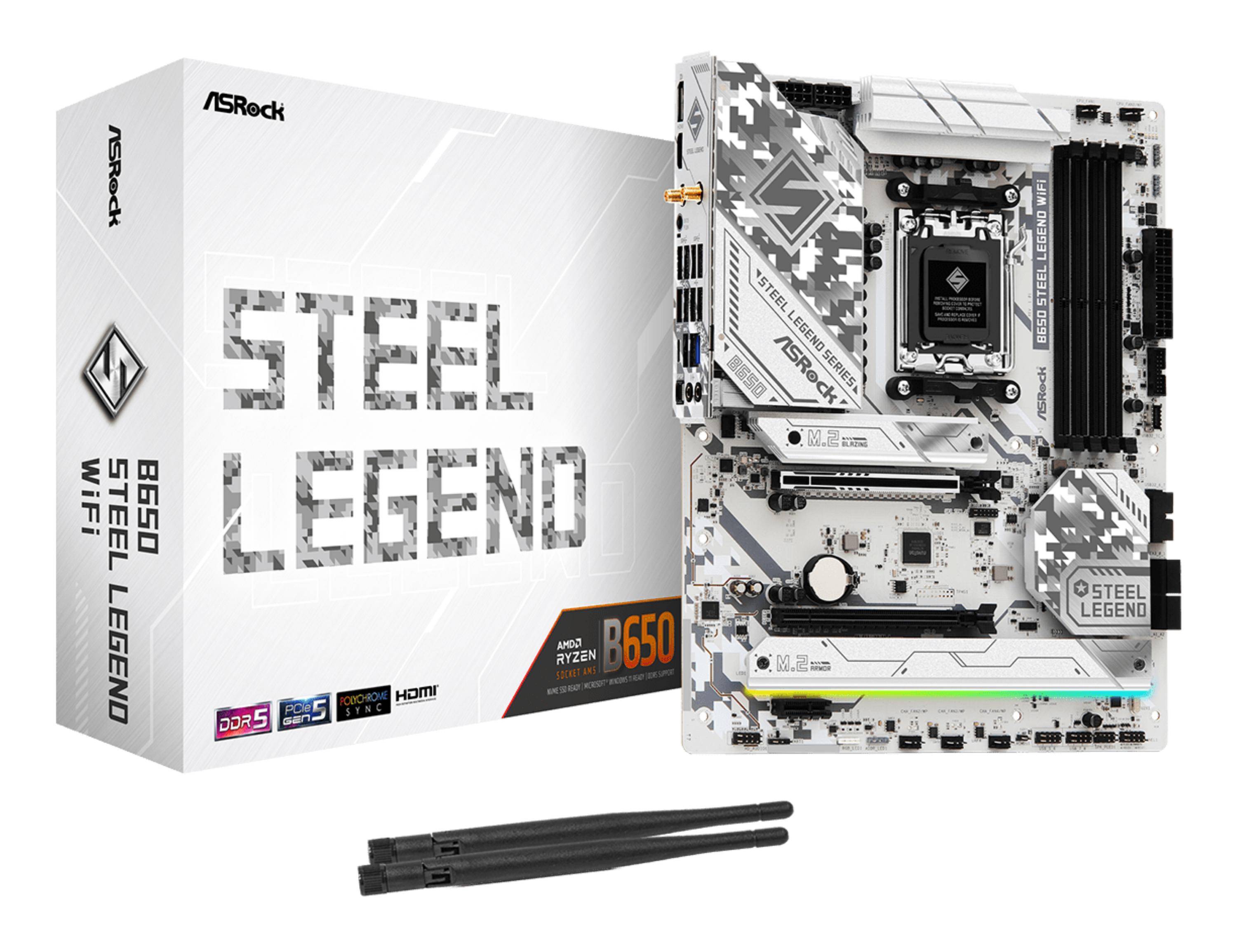 Asrock B650 Steel Legend WiFi, AMD, Emplacement AM5, AMD Ryzen 7000 Series, DDR5-SDRAM, 192 Go, DIMM-0