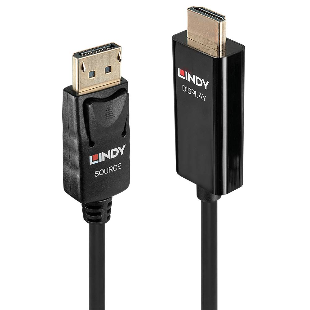 Câble de raccordement LINDY Fiche mâle HDMI-A, Fiche mâle DisplayPort 1 m noir 40915 Câble HDMI-2