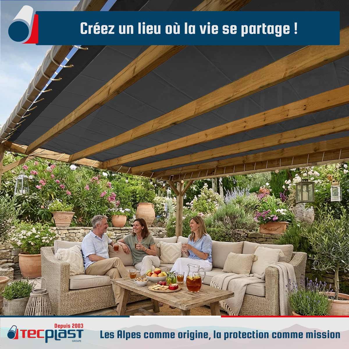 Toile pergola micro-perforée Tecplast mp460pr 4x4 m - noire - garantie 5 ans-3
