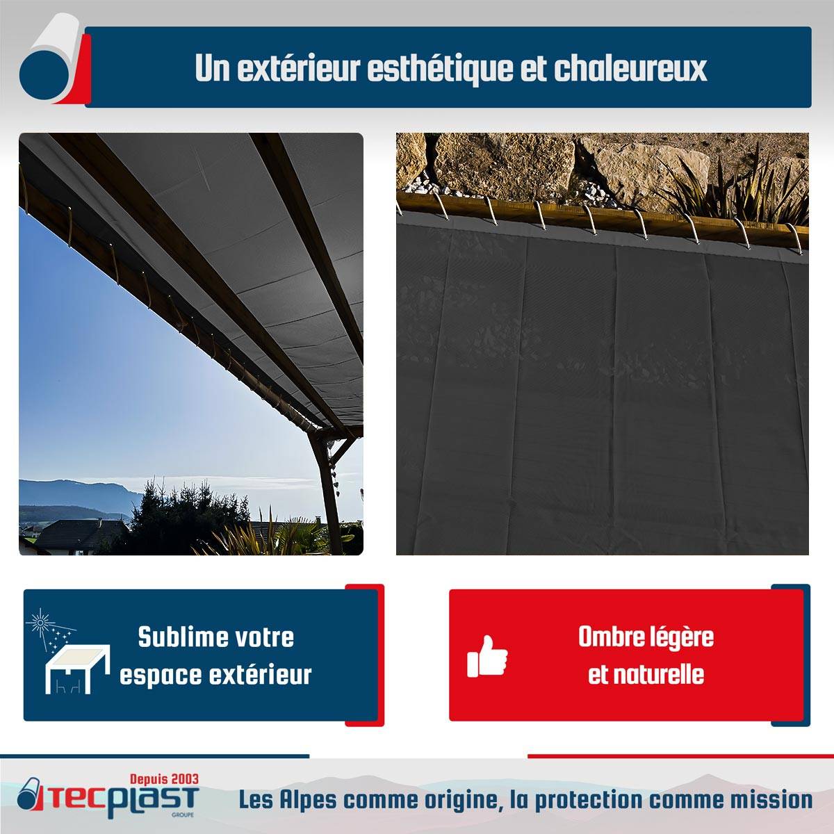 Toile pergola micro-perforée Tecplast mp460pr 4x4 m - noire - garantie 5 ans-4