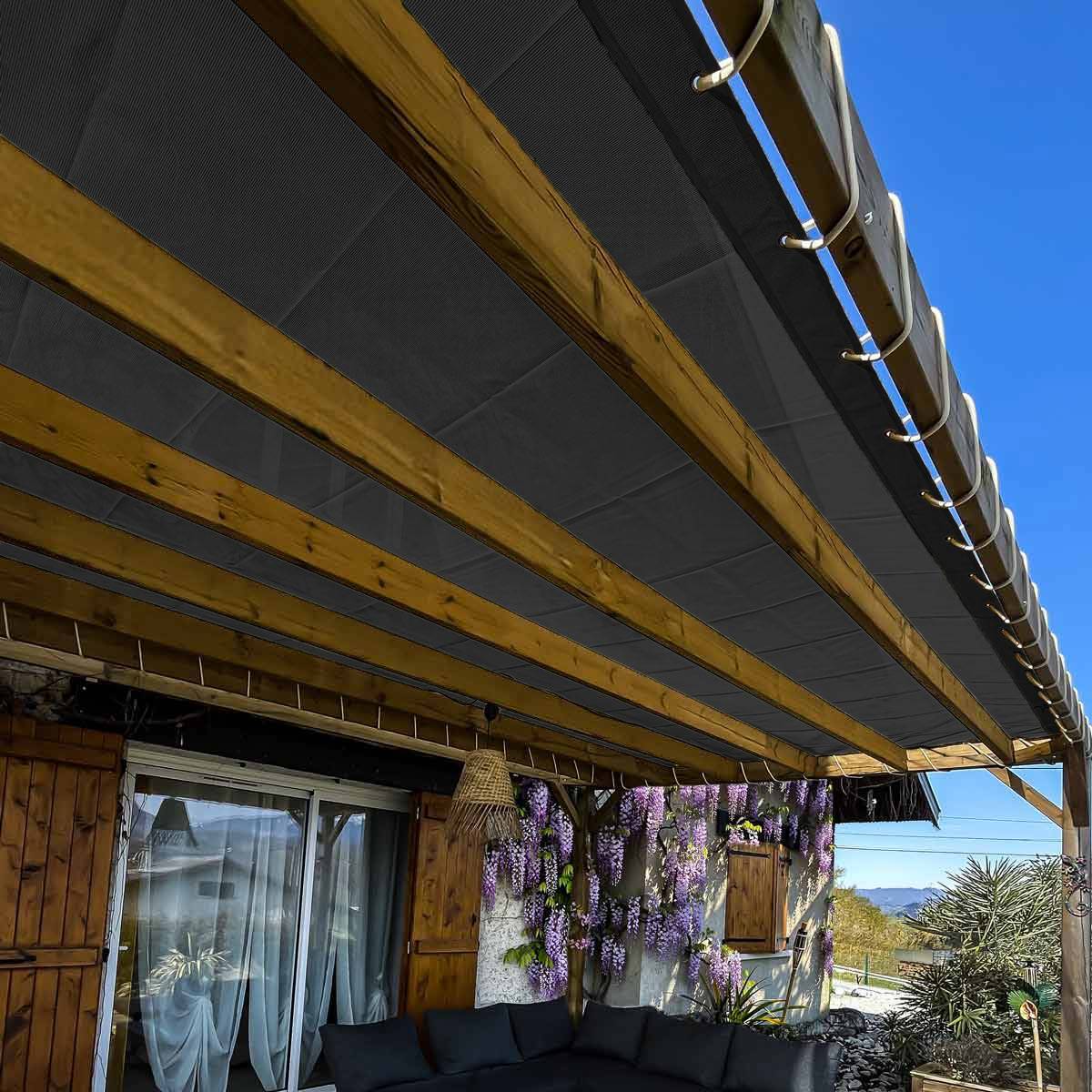 Toile pergola micro-perforée Tecplast mp460pr 4x4 m - noire - garantie 5 ans-0