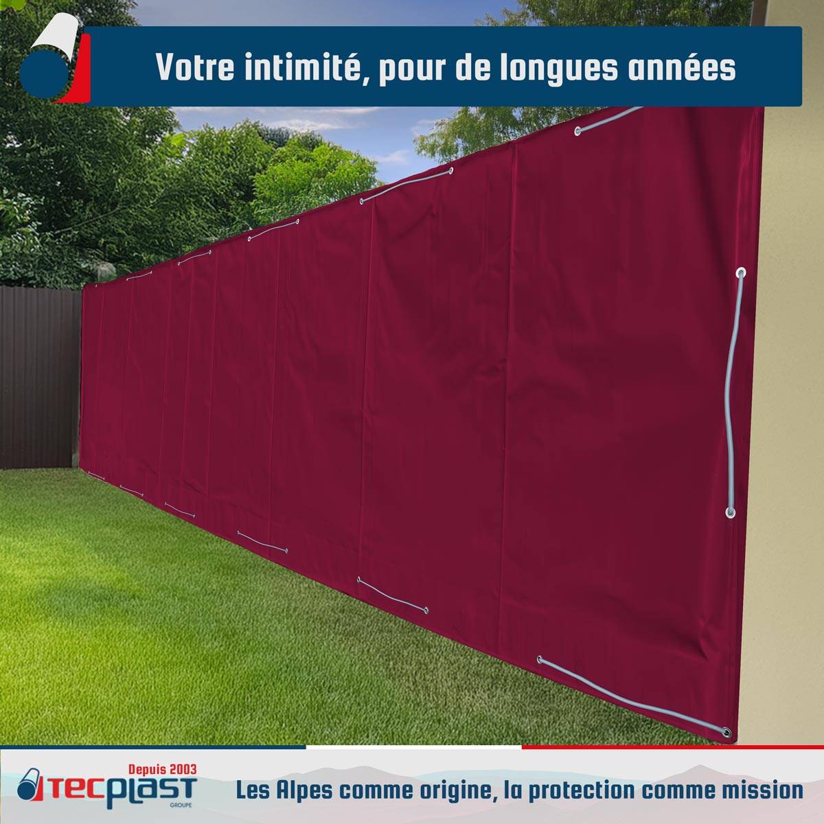 Bâche brise-vue Tecplast lp506bv 3x3 m - rouge bordeaux - garantie 5 ans-4